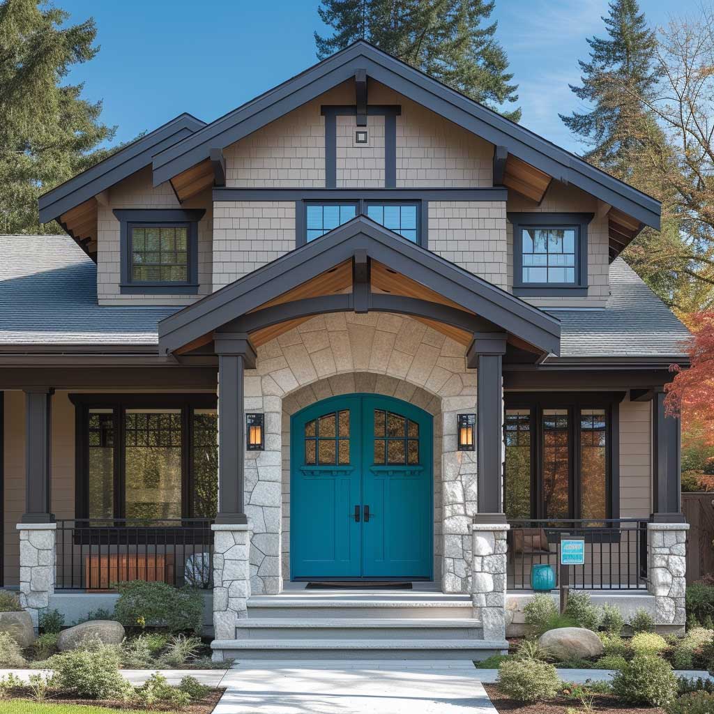 Exterior House Paint Elegant Design In Cream and Olive Tones