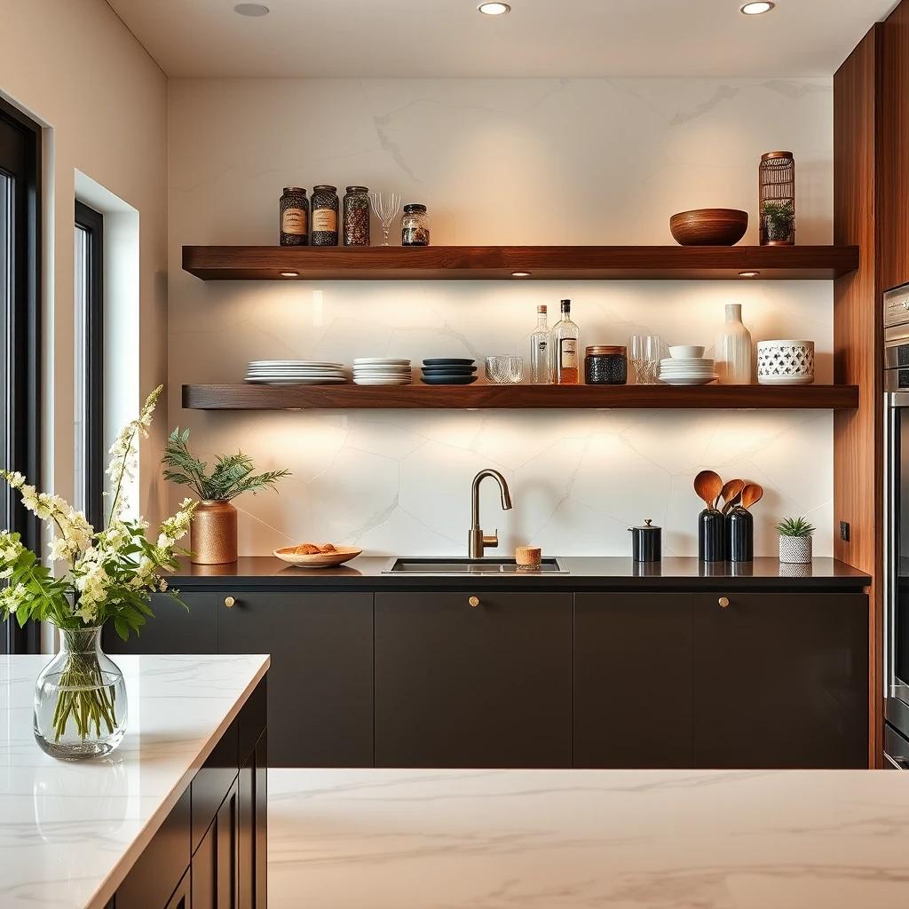 Stylish Worktops-Floating Shelves Ideas For Kitchen