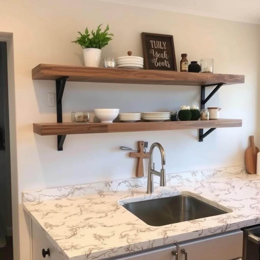 Stylish Worktops-Floating Shelves Ideas For Kitchen